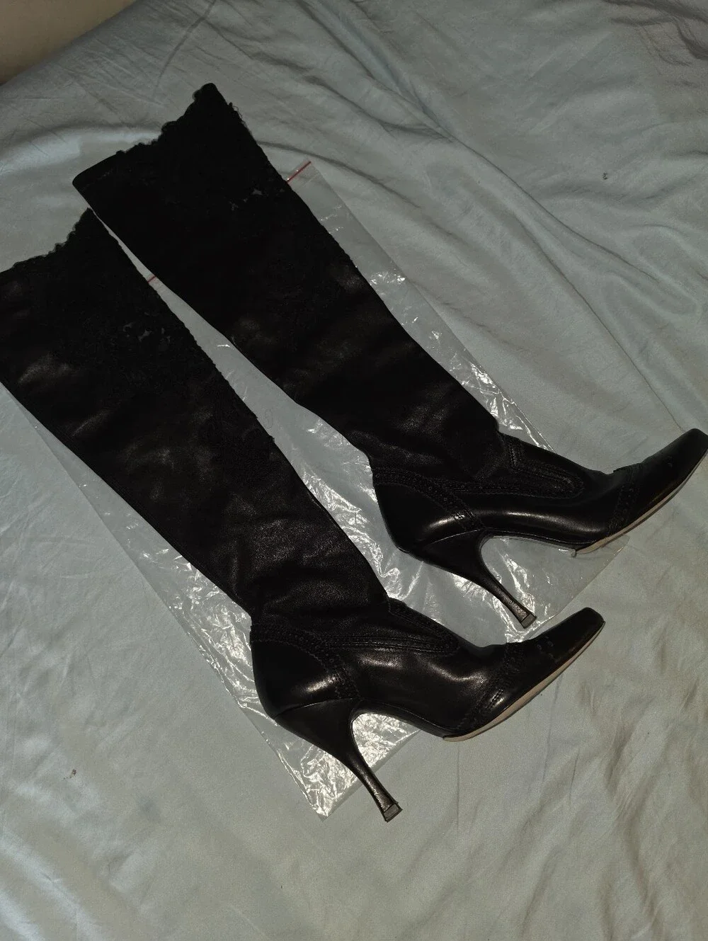 Ermanno Scervino HOT ITEM! Over The Knee Stretch Nappa Boots w/Couture Lace. 8.5